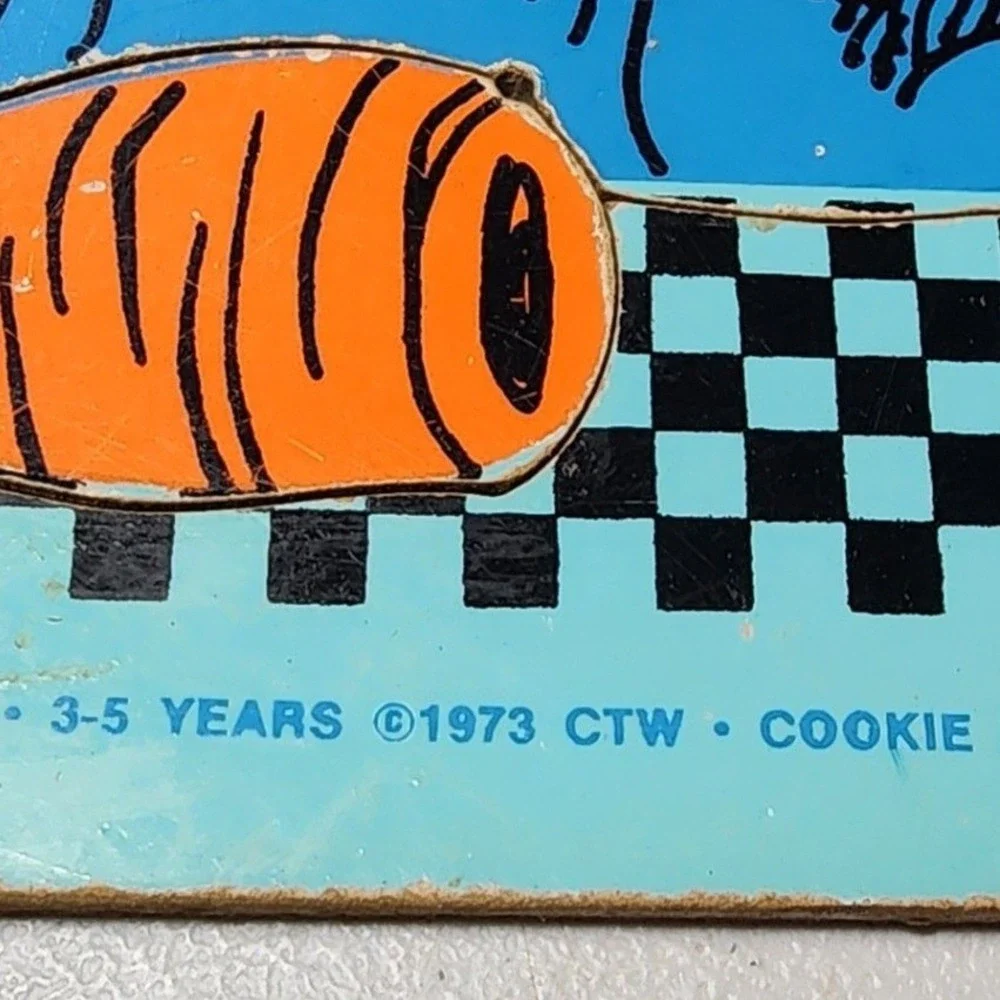 Vintage 1973 Playskool Sesame Street Cookie Monster C Wood Tray Puzzle 315-4